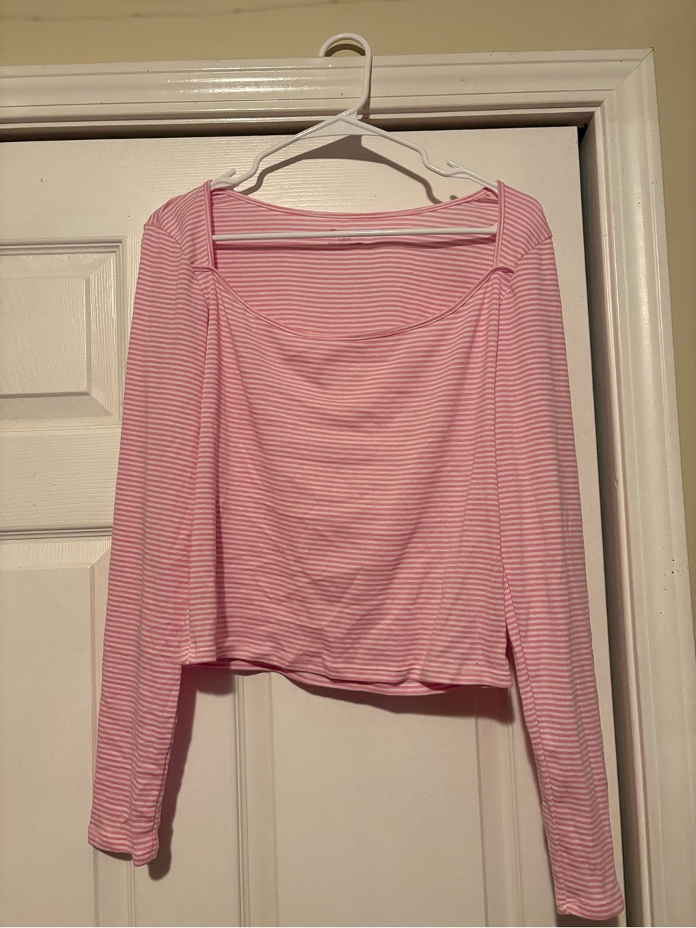 No Boundaries Pink & White Striped Long-Sleeve Square Neck Top